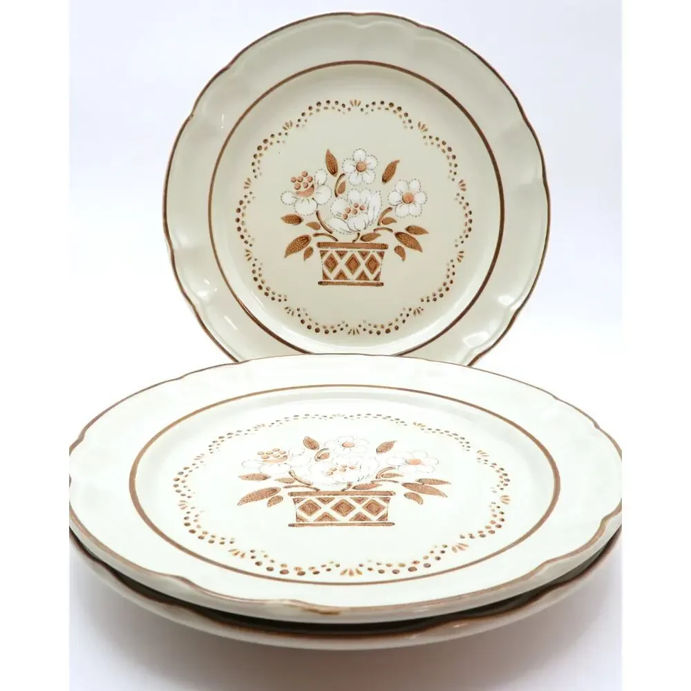 Cumberland Mayblossom Stoneware Japan Dessert Plates Set of 3 Brown Floral 7.75